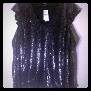 Lane Bryant Sequined ruffled cold shoulder blouse